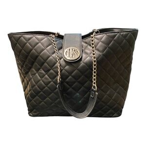 Guess Black Quilted Tote with Gold Chain Straps